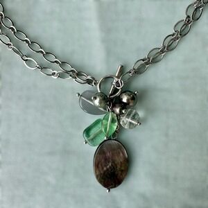 Lia Sophia Chain Pendant Necklace 17" Abalone Shell Acrylic Beads Toggle‎ Clasp